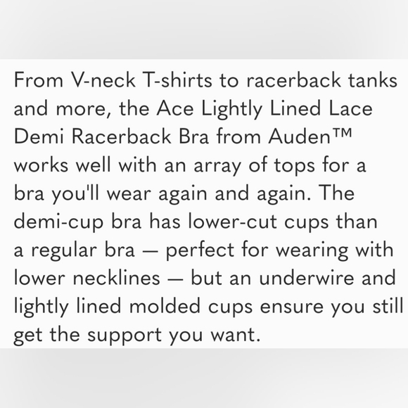 NWT Auden Push up, molded cup demi coverage, racerback, front closure bra, black - Picture 10 of 10